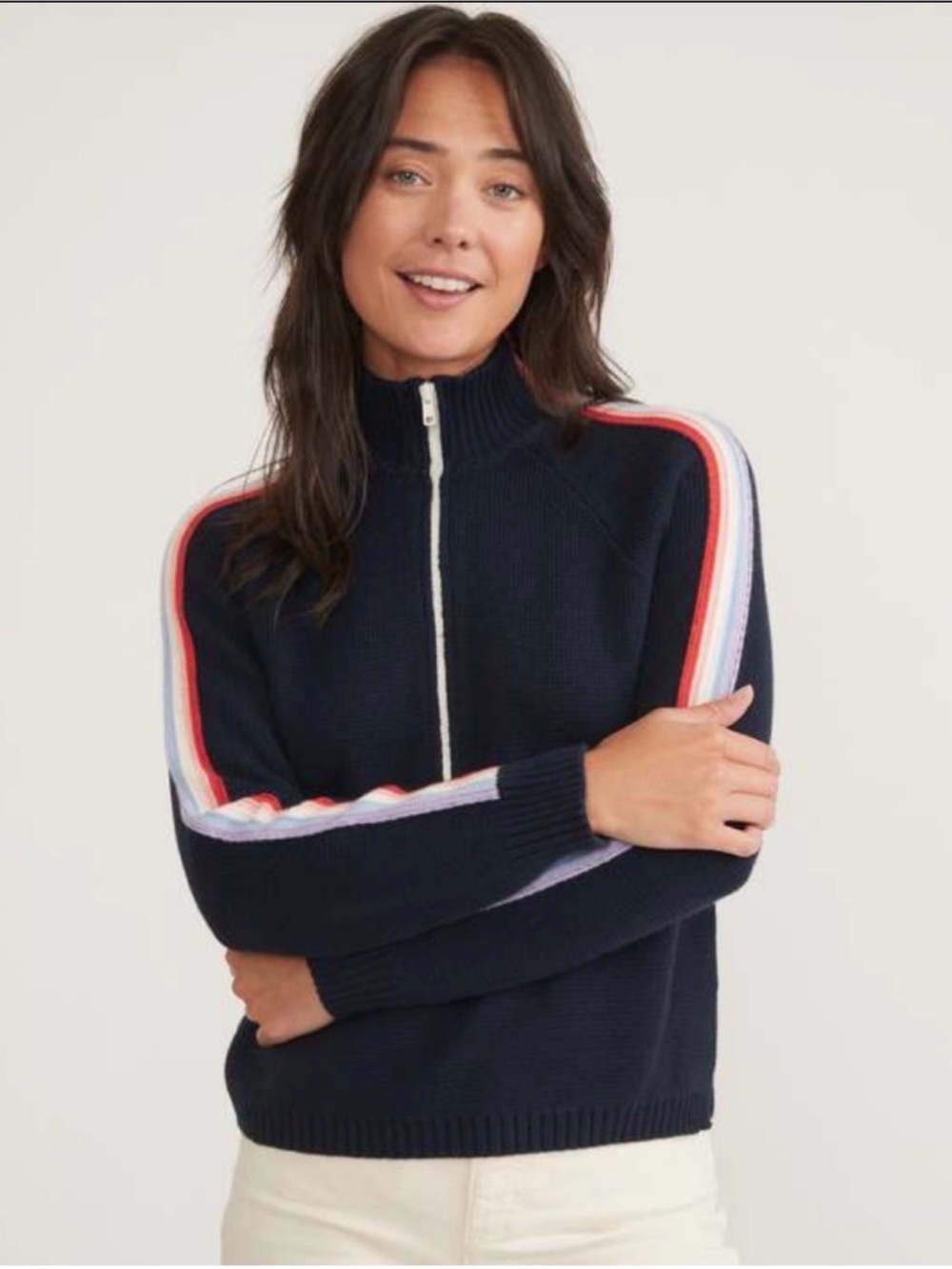Marine Layer Archive Invierno Quarter Zip Stripe Sweater Size XL Chic Preppy 90s